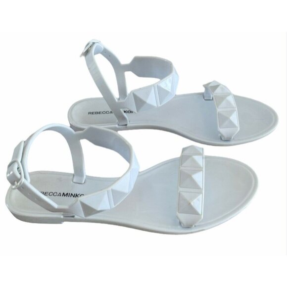 Rebecca Minkoff Womens Jana Ankle Strap Jelly Sandals Whiteβ Studs Buckle 5.5 - Picture 3 of 7